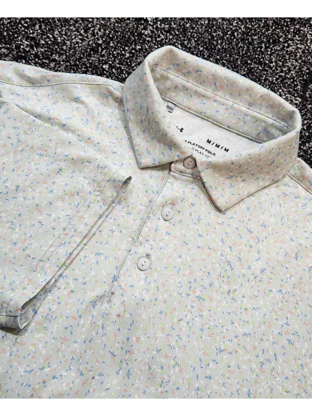 Under Armour Playoff Polo Shirt Men Sz Medium AOP Print Golf Performance Stretch
